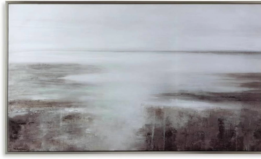 Signature Design by Ashley Chasemont Modern Hand-Painted Gray & White Canvas Wall Art 60x36 Inches Rectangular Abstract Living Room Decor