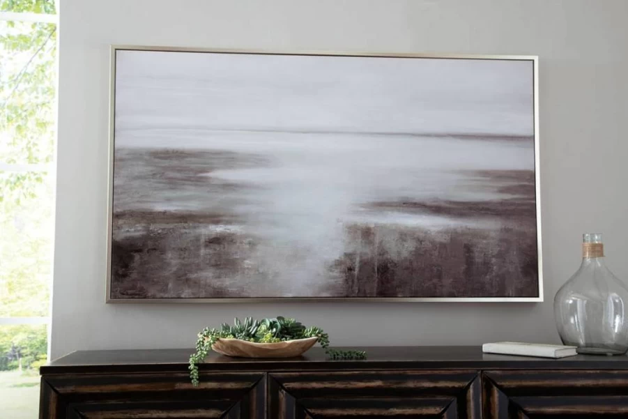 Signature Design by Ashley Chasemont Modern Hand-Painted Gray & White Canvas Wall Art 60x36 Inches Rectangular Abstract Living Room Decor