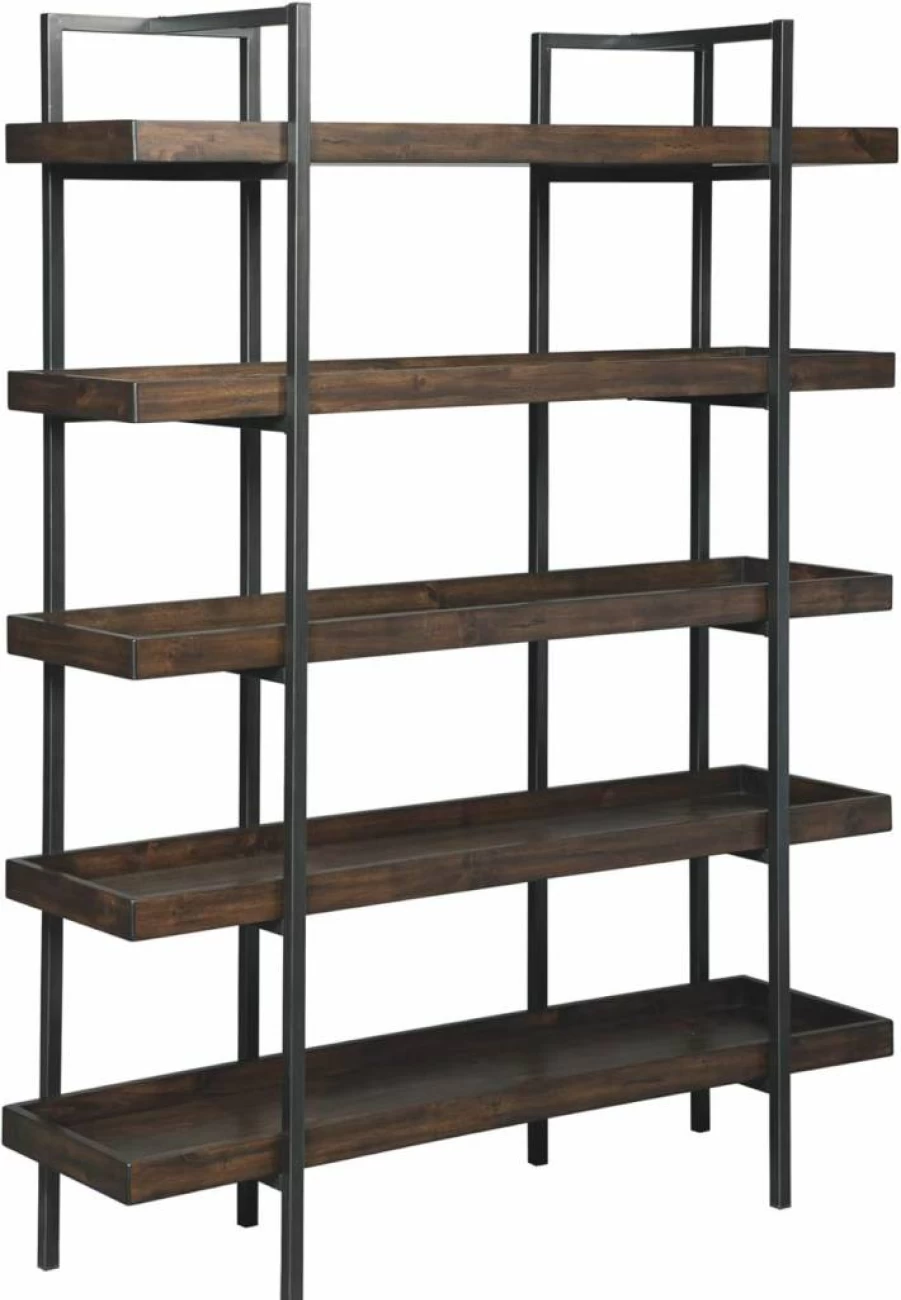 Signature Design by Ashley Starmore 76" Urban Industrial Bookcase with 5 Fixed Shelves, Brown Wood Storage Shelf