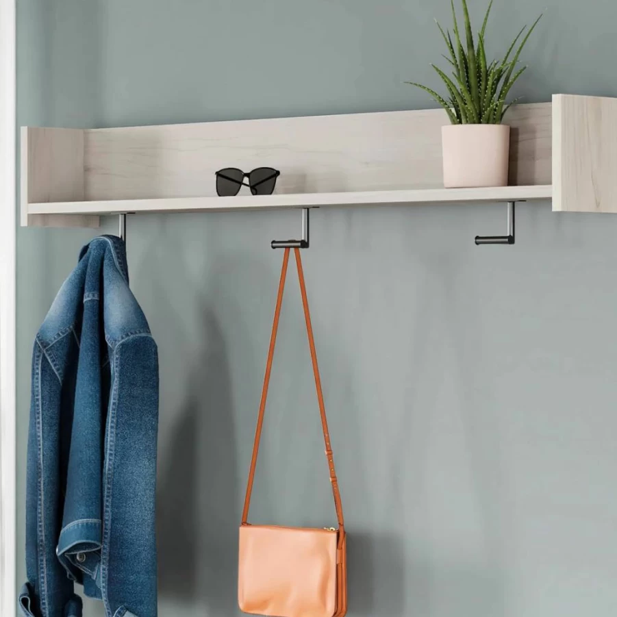 Signature Design by Ashley Oliah Wall-Mounted Coat Rack with Shelf - Natural Beige Entryway Organizer, Hooks & Storage