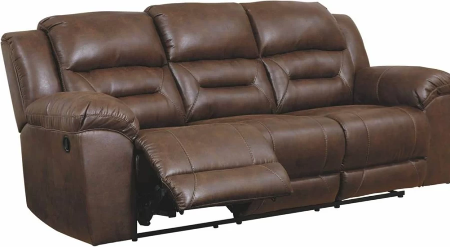 Signature Design by Ashley Light Brown Faux Leather Power Reclining Sofa - Stoneland Collection