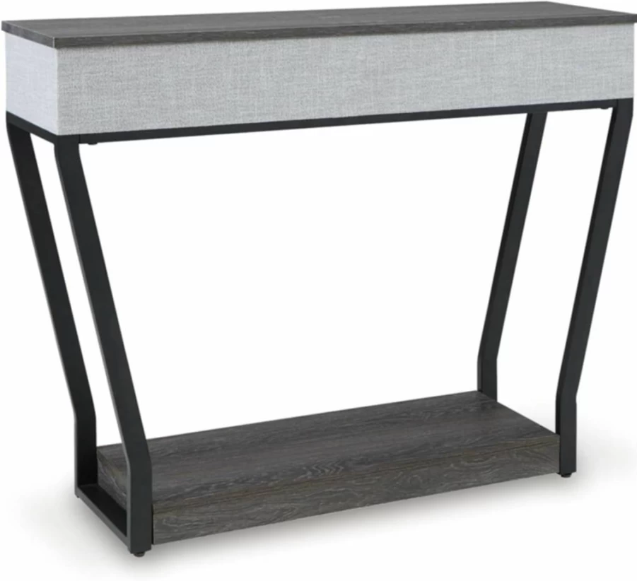 Signature Design by Ashley Sethlen Modern Console Sofa Table with Wireless Charging, USB-C Ports, and Lower Shelf in Gray & Black