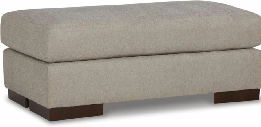 Signature Design by Ashley Maggie Modern Upholstered Ottoman in Light Brown – Stylish Footrest & Storage Bench