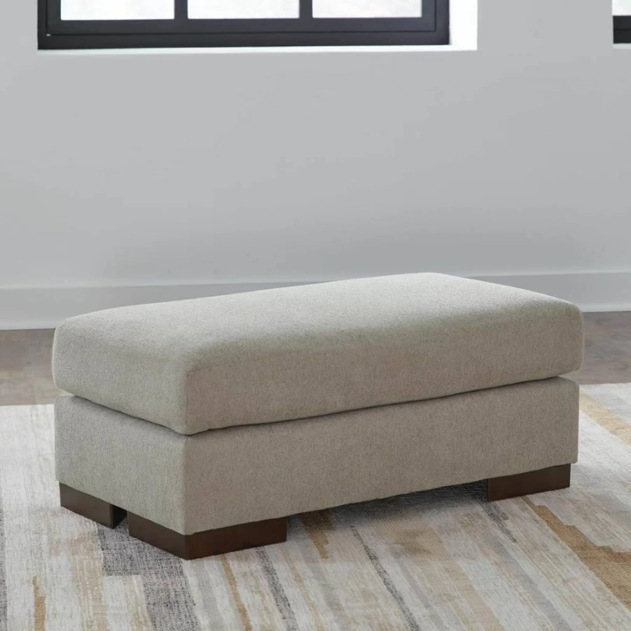 Signature Design by Ashley Maggie Modern Upholstered Ottoman in Light Brown – Stylish Footrest & Storage Bench