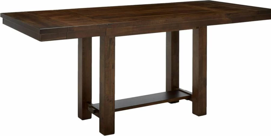 Signature Design by Ashley Robbinsdale Farmhouse White Dining Table - Trestle Base, Distressed Plank Design, Extendable with 2 Leaves, Counter Height