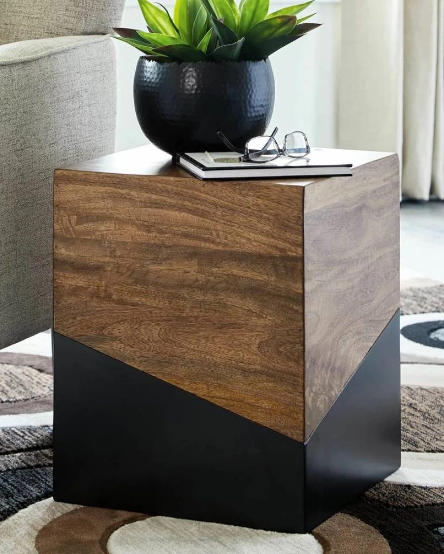 Signature Design by Ashley Trailbend Brown & Gunmetal Accent End Table - Eclectic Style Side Table for Living Room