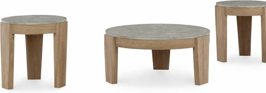 Signature Design by Ashley Guystone 3-Piece Casual Dining Set with Faux Cement Tabletop in Light Brown & Gray