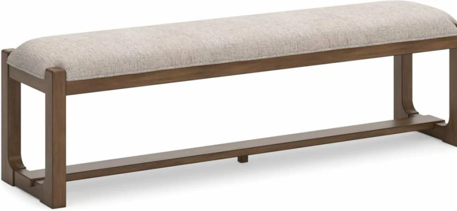 Signature Design by Ashley Cabalynn 63" Farmhouse Dining Bench in Beige & Light Brown - Upholstered Kitchen Bench for Farmhouse Dining Room