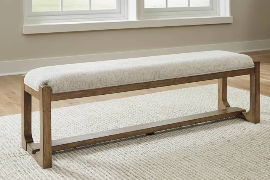 Signature Design by Ashley Cabalynn 63" Farmhouse Dining Bench in Beige & Light Brown - Upholstered Kitchen Bench for Farmhouse Dining Room