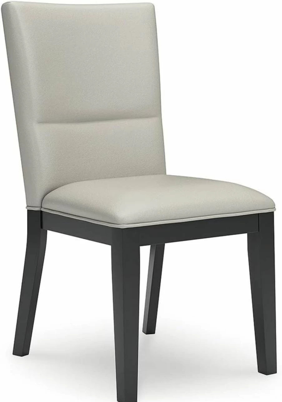 Signature Design by Ashley Glinari Modern Dining Chairs - Set of 2 White & Black Faux Leather Upholstered Armless Wooden Chairs for Kitchen & Dining Room