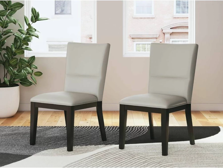 Signature Design by Ashley Glinari Modern Dining Chairs - Set of 2 White & Black Faux Leather Upholstered Armless Wooden Chairs for Kitchen & Dining Room