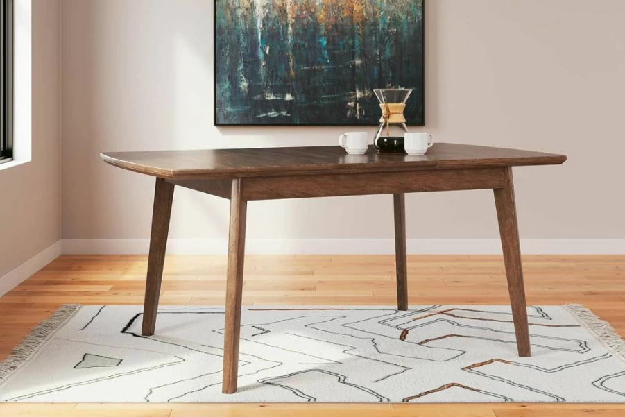 Signature Design by Ashley Lyncott Traditional Brown Rectangular Extension Dining Table with Self-Storing Leaf, Seats 6