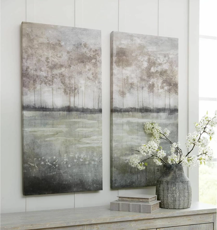 Signature Design by Ashley Hand-Painted 40" Wrapped Canvas Wall Art Set of 2 - Multicolor Abstract Decor