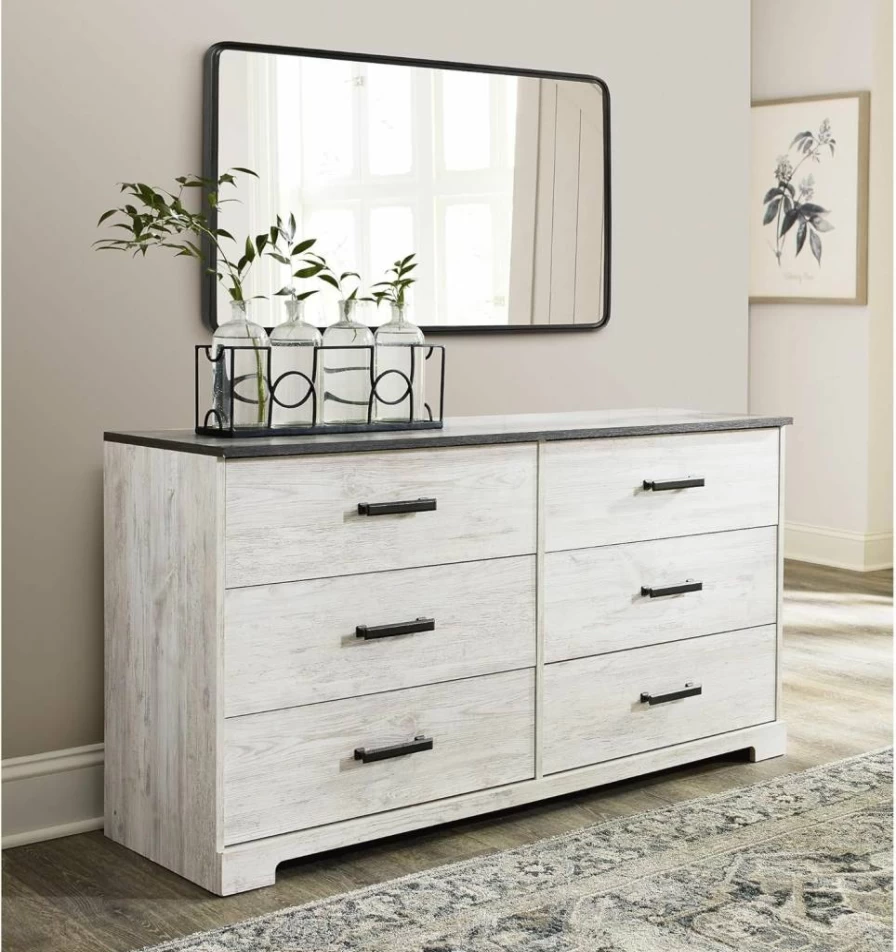 Signature Design by Ashley Paxberry Boho Whitewash 5-Drawer Dresser, Bohemian Chest of Drawers