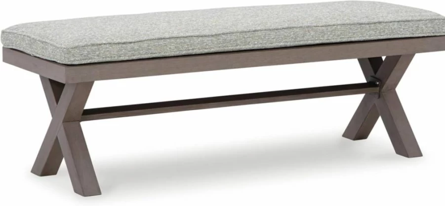 Signature Design by Ashley Hillside 54" Outdoor Dining Bench with Light Brown & Gray Cushion, Casual Barn Style Patio Seating