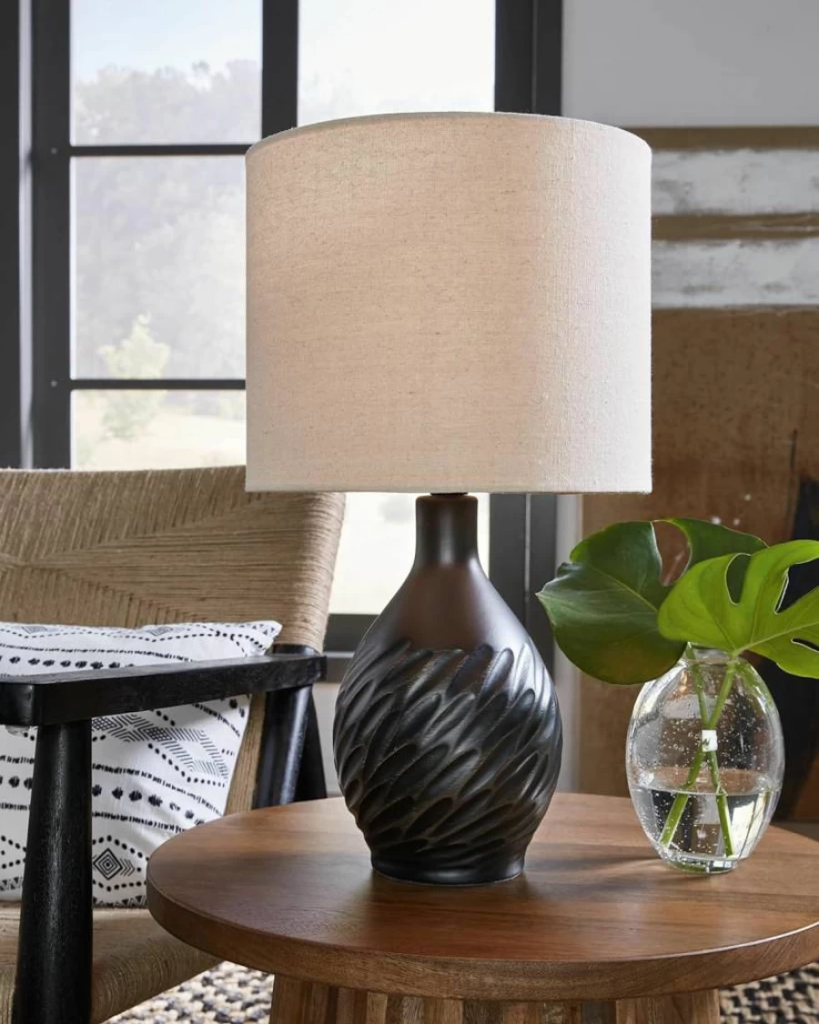 Signature Design by Ashley Garinton Modern Ceramic Table Lamp - Distressed Black & Beige Finish with On/Off Switch