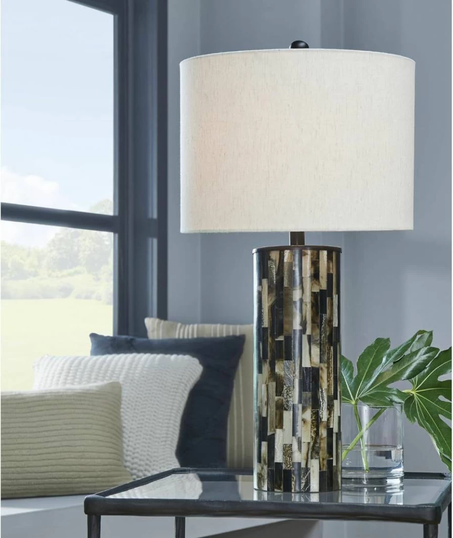 Signature Design by Ashley Ellford Modern 26.5-Inch Polyresin Table Lamp in Black, Brown & Cream - Contemporary Lighting