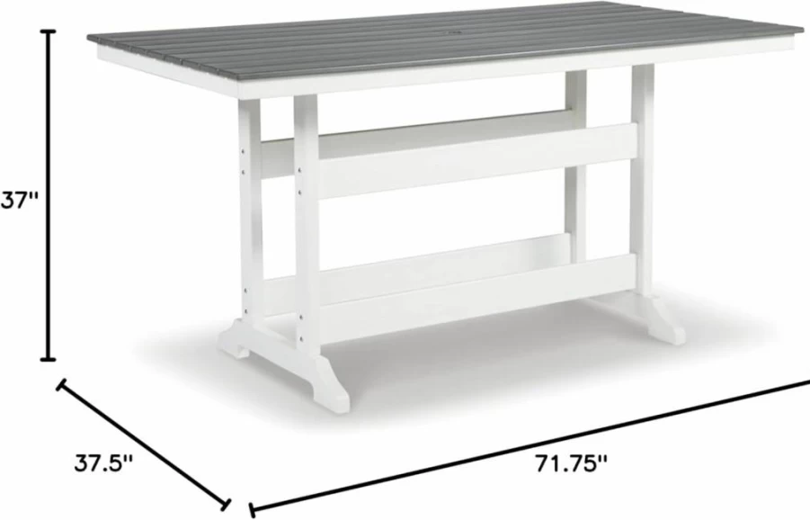 Signature Design by Ashley Transville Outdoor Counter Height Table with Umbrella Hole in Light Gray & White