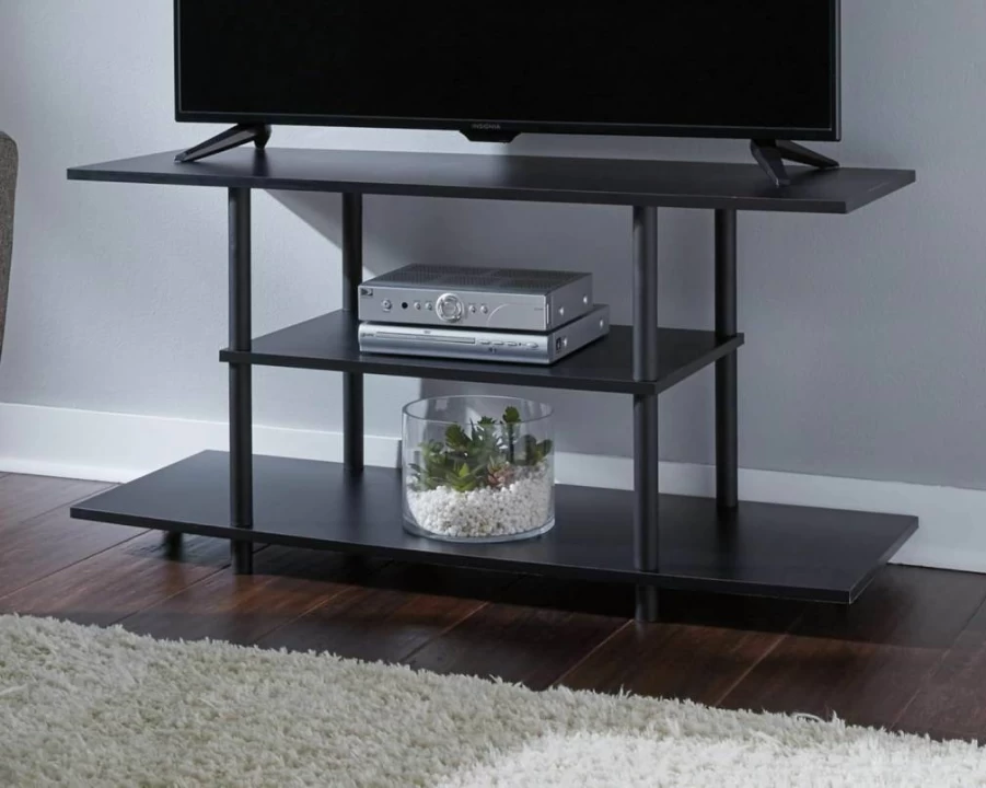 Signature Design by Ashley Rollynx Modern Industrial TV Stand for 45" TVs, Silver & Black Console with Storage