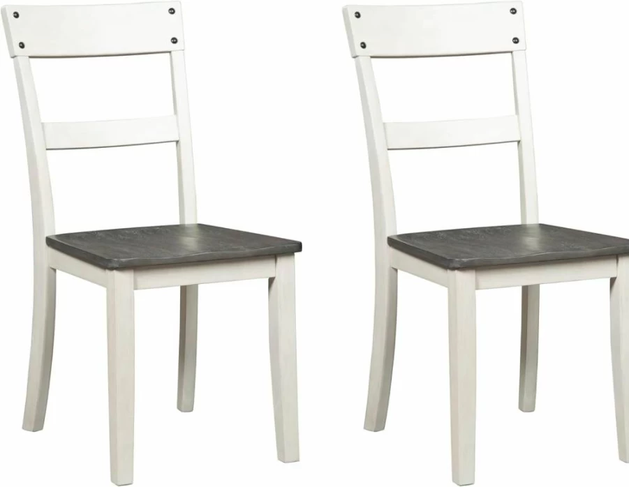 Signature Design by Ashley Nelling Modern Farmhouse Weathered Wood Dining Chairs, Set of 2, White & Dark Brown, 18" Height