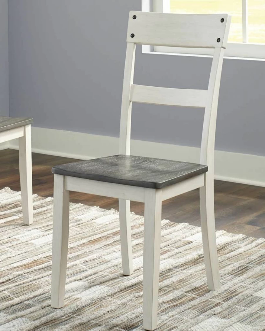 Signature Design by Ashley Nelling Modern Farmhouse Weathered Wood Dining Chairs, Set of 2, White & Dark Brown, 18" Height
