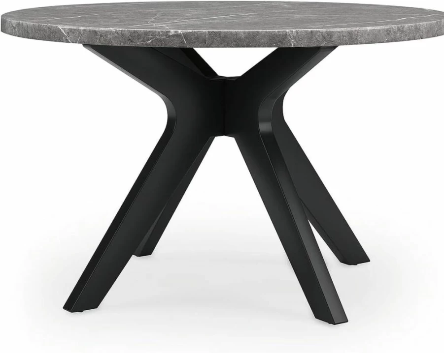 Signature Design by Ashley Glinari Modern Faux Marble Dining Table with Cross Base in Gray & Black