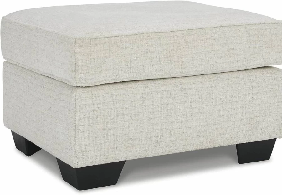 Signature Design by Ashley Cashton Upholstered Ottoman in Light Brown & Cream, Modern Crosshatch Design