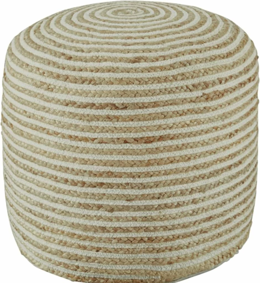 Signature Design by Ashley Sweed Valley Farmhouse Pouf - 19x19 Inch & 17.5x20.25 Inch Jute Cotton Blend Footstool Ottoman