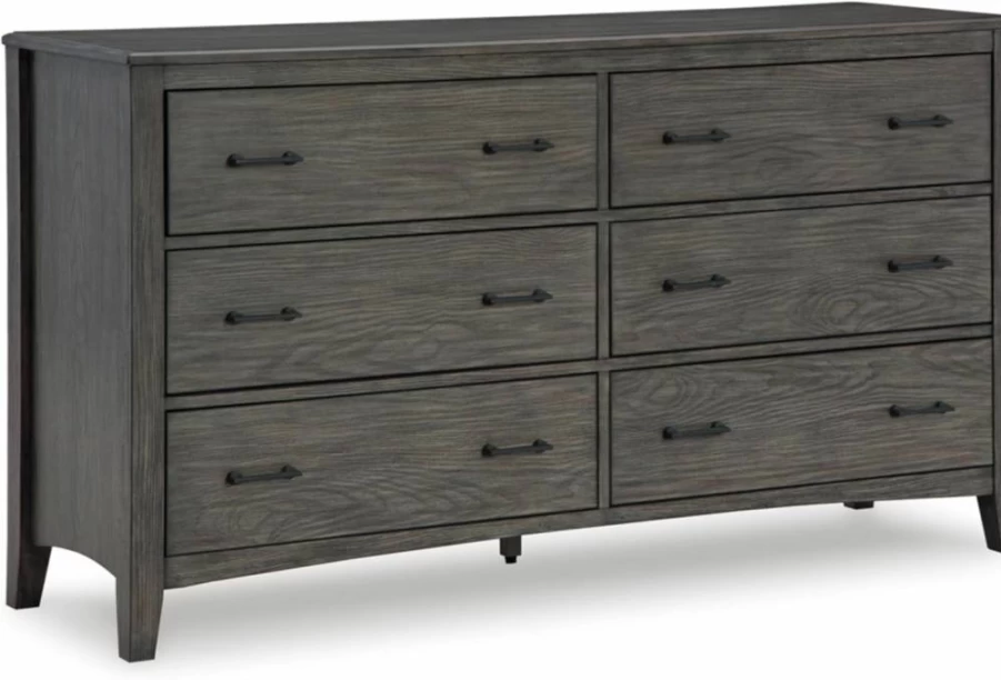 Signature Design by Ashley Montillan 6-Drawer Gray Dresser with Safety Stop & Felt-Lined Top for Bedroom Storage