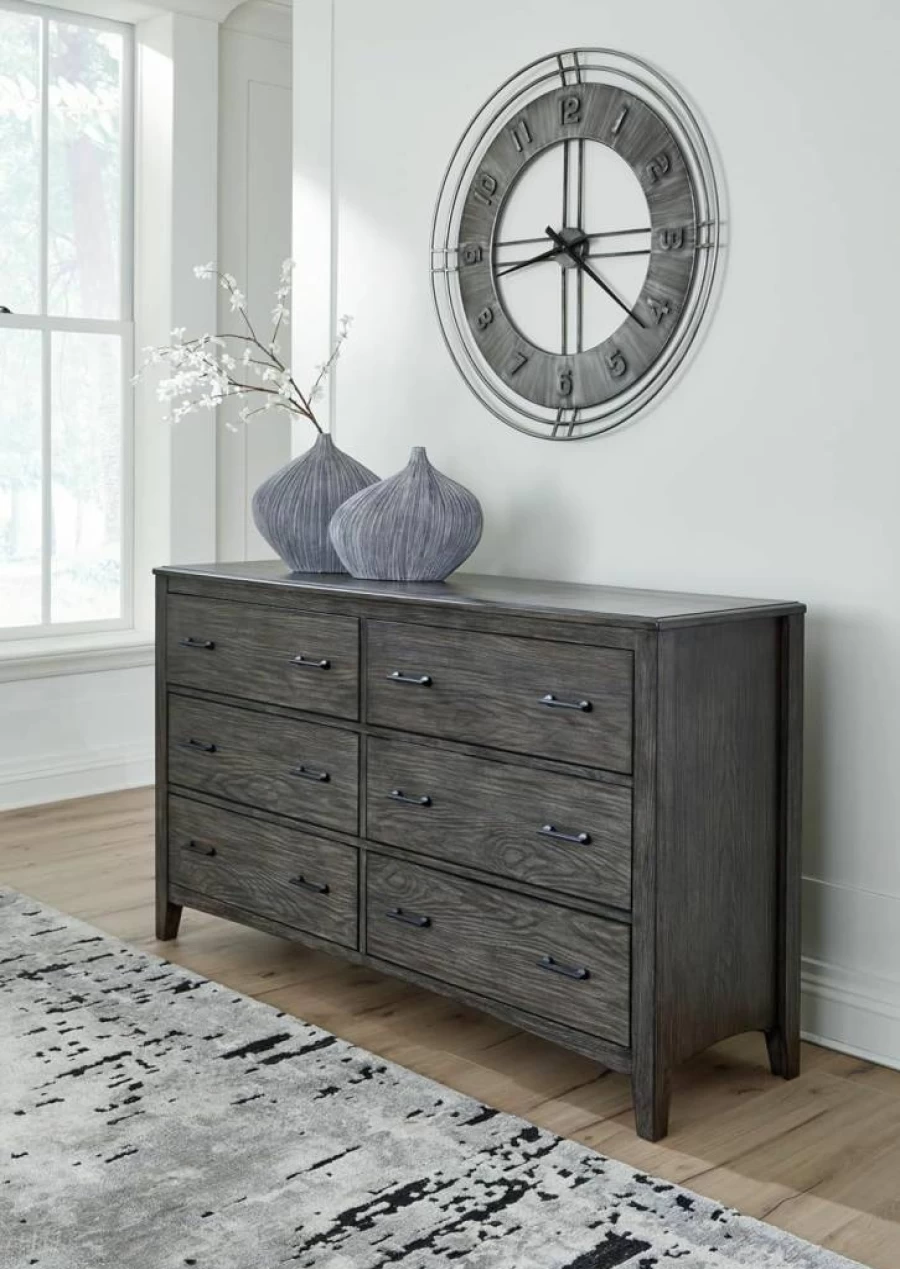 Signature Design by Ashley Montillan 6-Drawer Gray Dresser with Safety Stop & Felt-Lined Top for Bedroom Storage