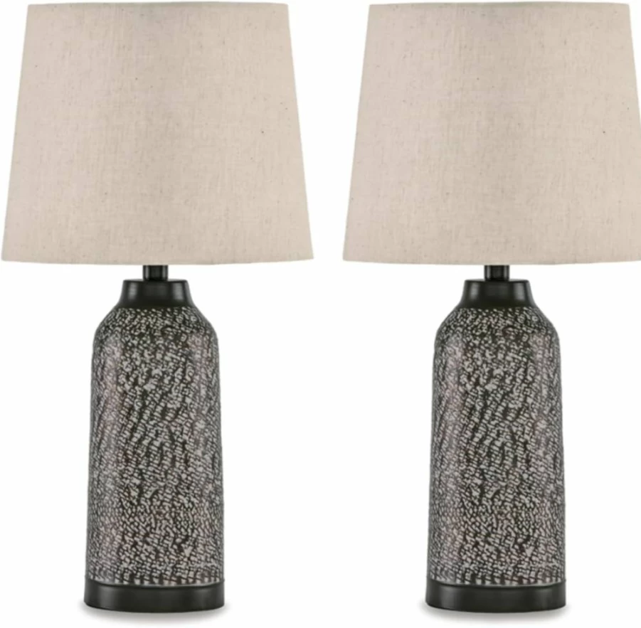 Signature Design by Ashley Lanson 2-Piece Antique Bronze Casual Table Lamp Set for Living Room Decor