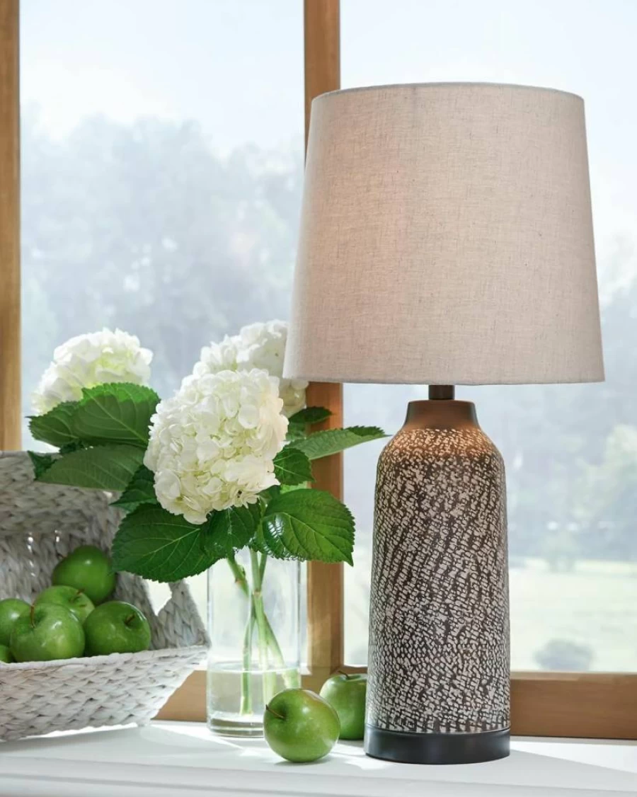 Signature Design by Ashley Lanson 2-Piece Antique Bronze Casual Table Lamp Set for Living Room Decor