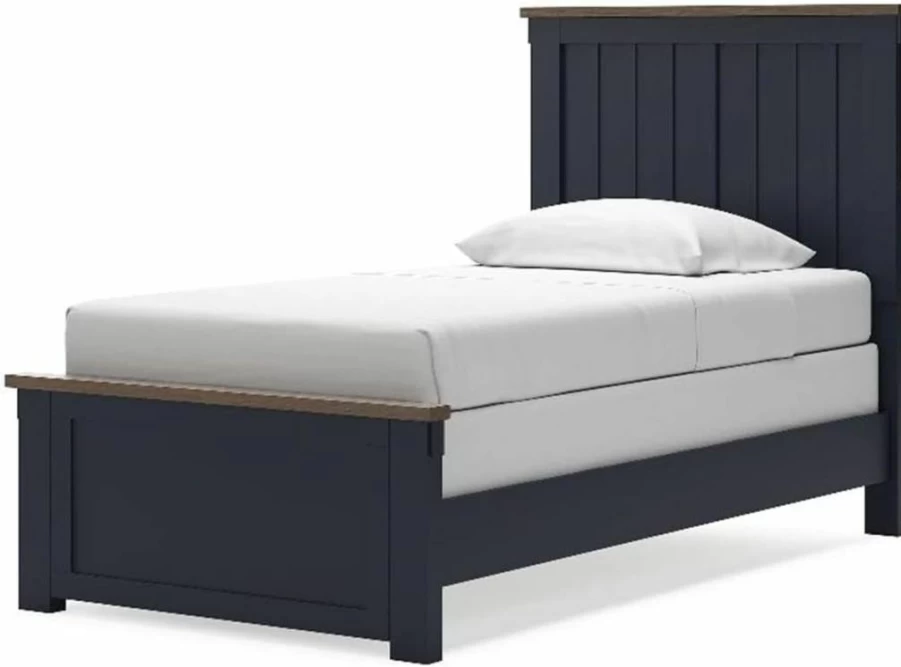 Signature Design by Ashley Landocken Cottage Twin Bed Headboard - Blue & Dark Brown Slatted Panel Design for Bedroom