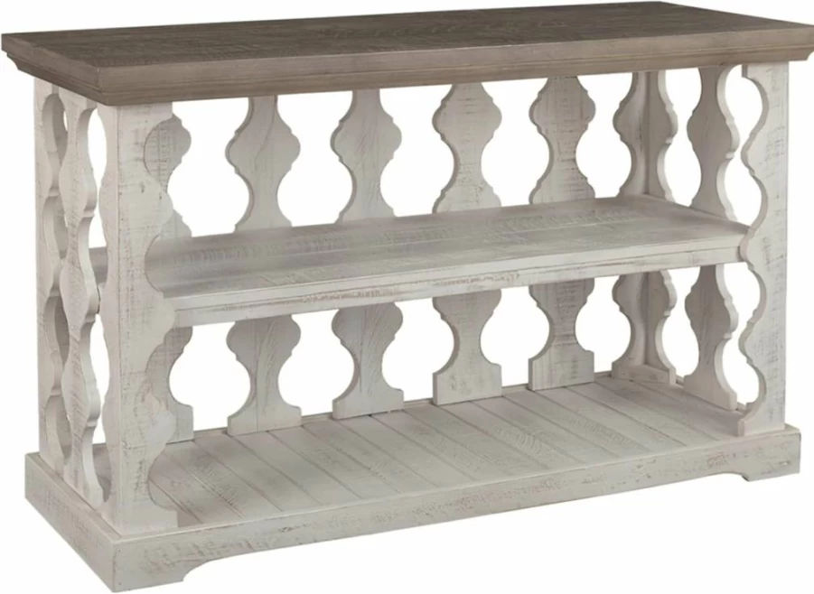 Signature Design by Ashley Havalance Farmhouse Sofa Table - Gray & White Weathered Finish, 2-Tier Storage Shelves, Console Table for Living Room
