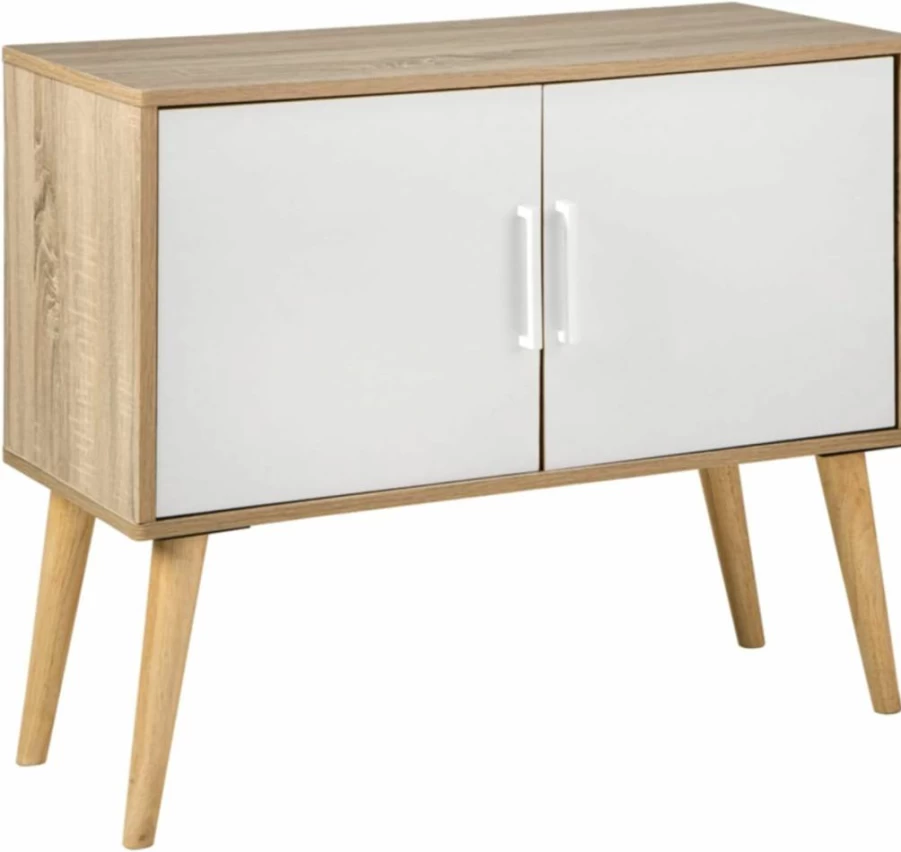 Signature Design by Ashley Orinfield Modern 2-Door Accent Cabinet in White & Light Brown, Contemporary Storage Cabinet