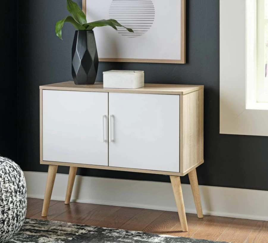Signature Design by Ashley Orinfield Modern 2-Door Accent Cabinet in White & Light Brown, Contemporary Storage Cabinet