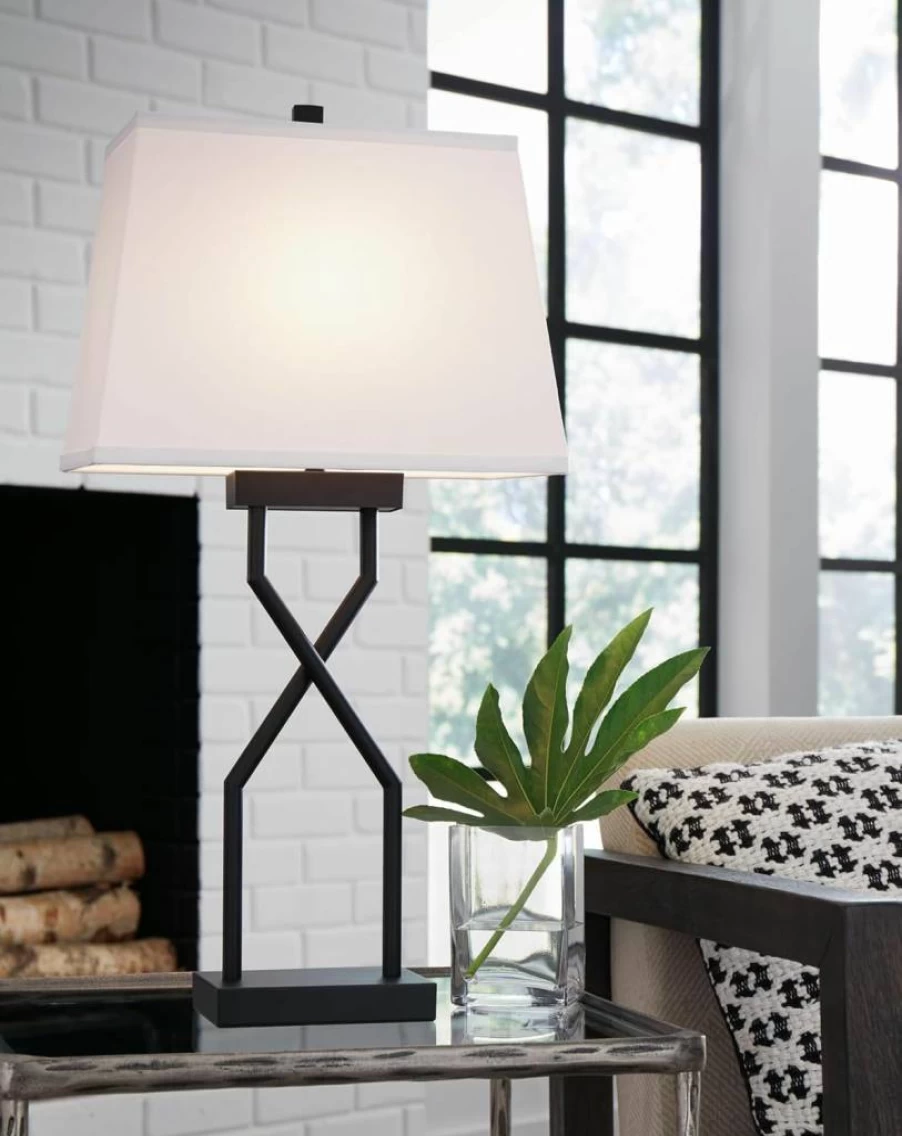Signature Design by Ashley Brookthrone 28" Modern Black & White Metal Table Lamp - Set of 2