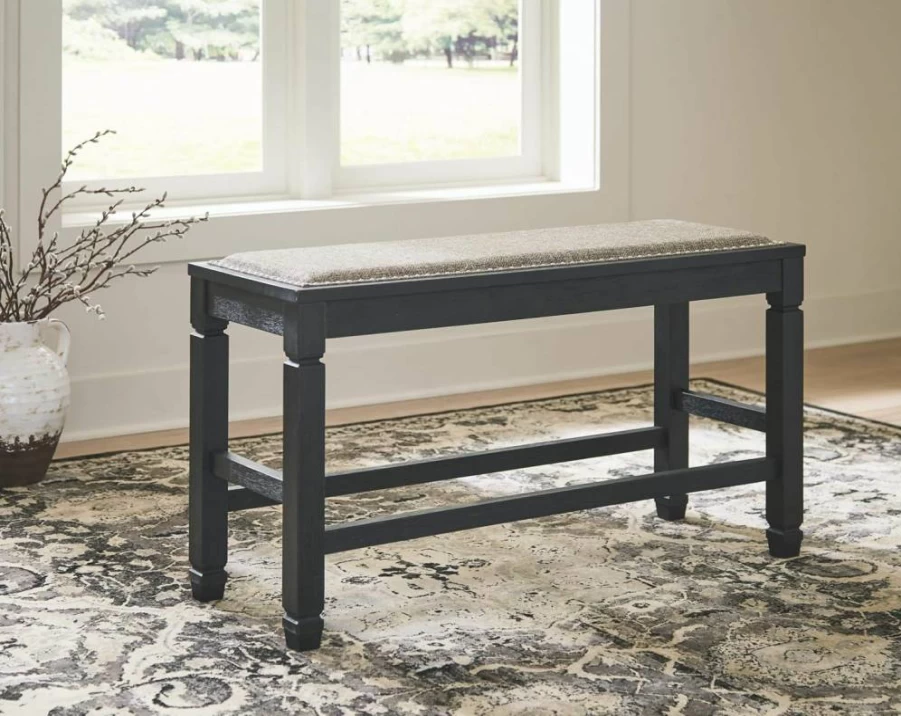 Signature Design by Ashley Bolanburg French Country Dining Bench - Upholstered Seat, Antique White Finish, Rustic Farmhouse Style