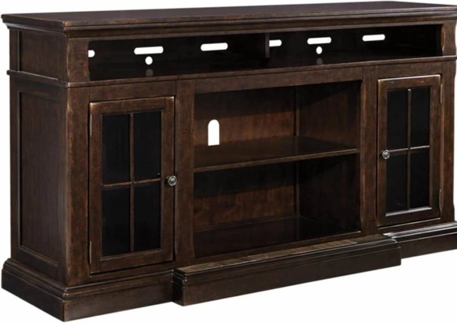 Signature Design by Ashley Roddinton 70" TV Stand with Fireplace, 2 Cabinets & Storage Shelves, Dark Brown Traditional Entertainment Center