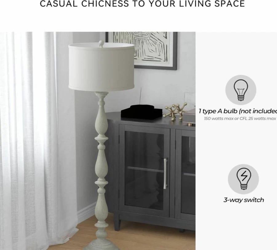Signature Design by Ashley Bernadette 61" Whitewash Cottage Floor Lamp with Candlestick Design