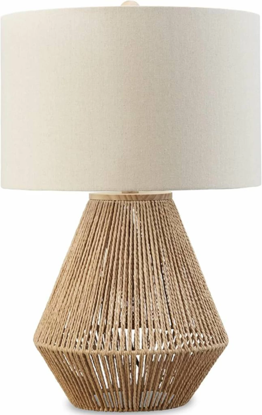 Signature Design by Ashley Clayman 23.5" Bohemian Table Lamp - Handwoven Paper Rope & Wood Base, Light Brown Natural Decor