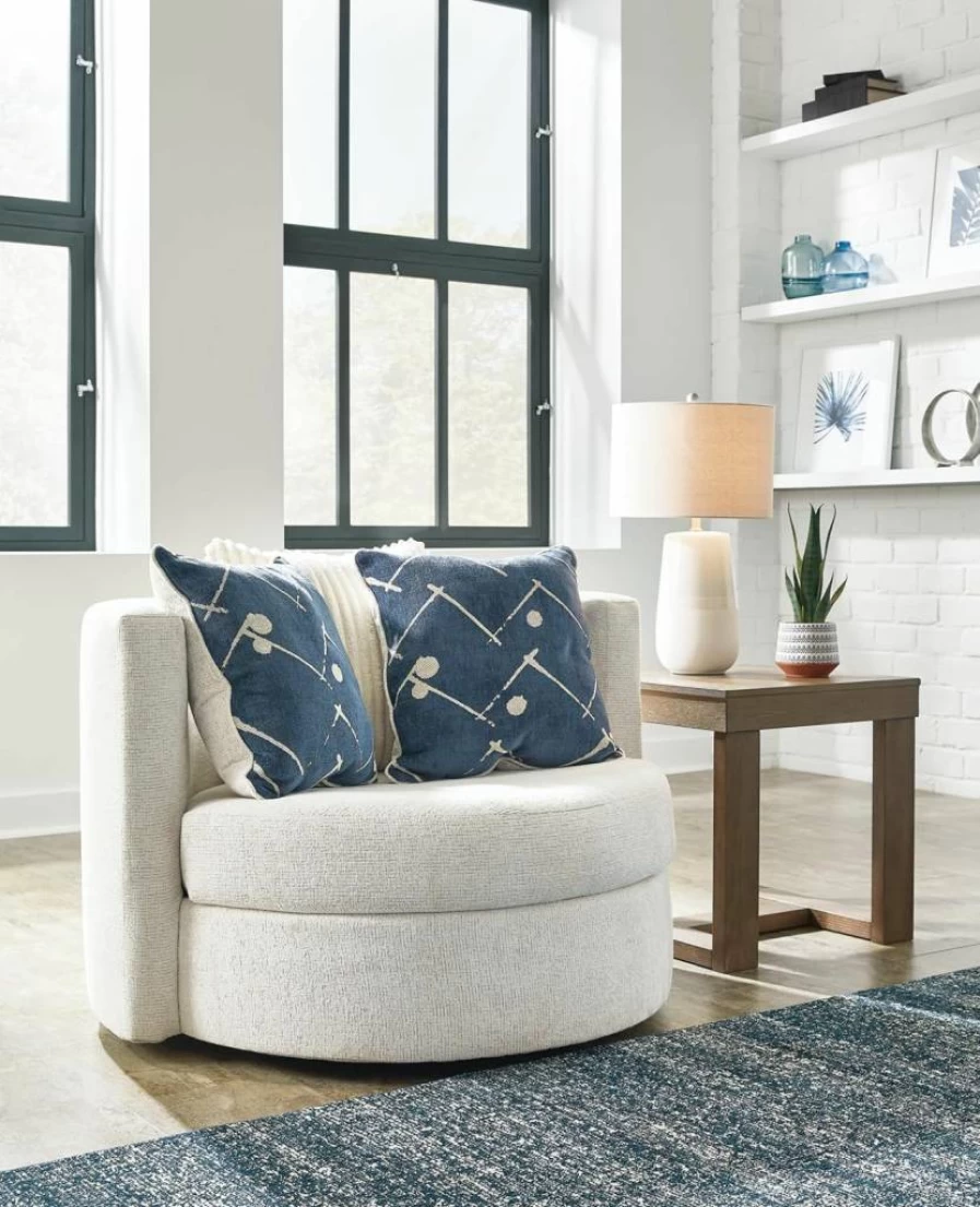 Signature Design by Ashley Padova Swivel Accent Chair with Pillows - Upholstered White Living Room Furniture