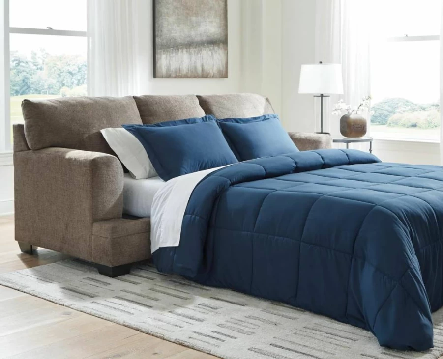 Signature Design by Ashley Stonemeade Queen Sleeper Sofa with Gel Memory Foam Mattress, Reversible Cushions & Accent Pillows, Dark Brown Contemporary Design