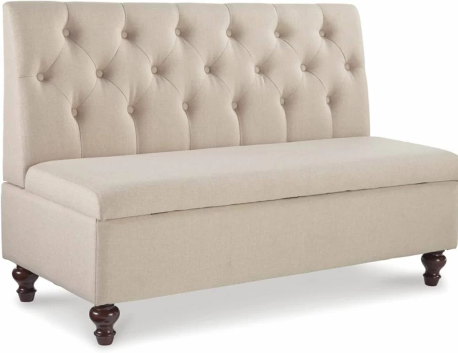 Signature Design by Ashley Gwendale Tufted Storage Bench with French Country Style in Beige