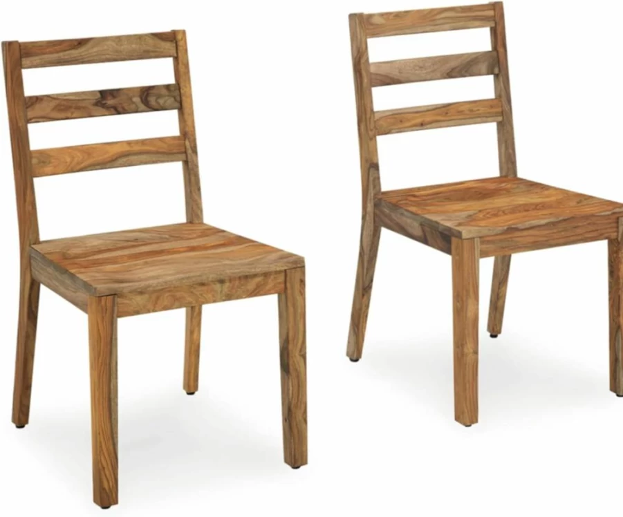 Signature Design by Ashley Dressonni Farmhouse Solid Wood Dining Chairs, Set of 2, Light Brown, Armless Design, Rustic Kitchen Seating
