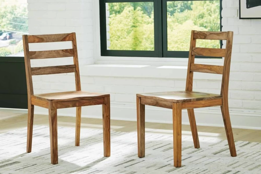 Signature Design by Ashley Dressonni Farmhouse Solid Wood Dining Chairs, Set of 2, Light Brown, Armless Design, Rustic Kitchen Seating