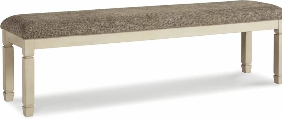 Signature Design by Ashley Bolanburg 65" Upholstered Dining Bench with Foam Cushion, Antique Cream & Brown, Casual Modern Style