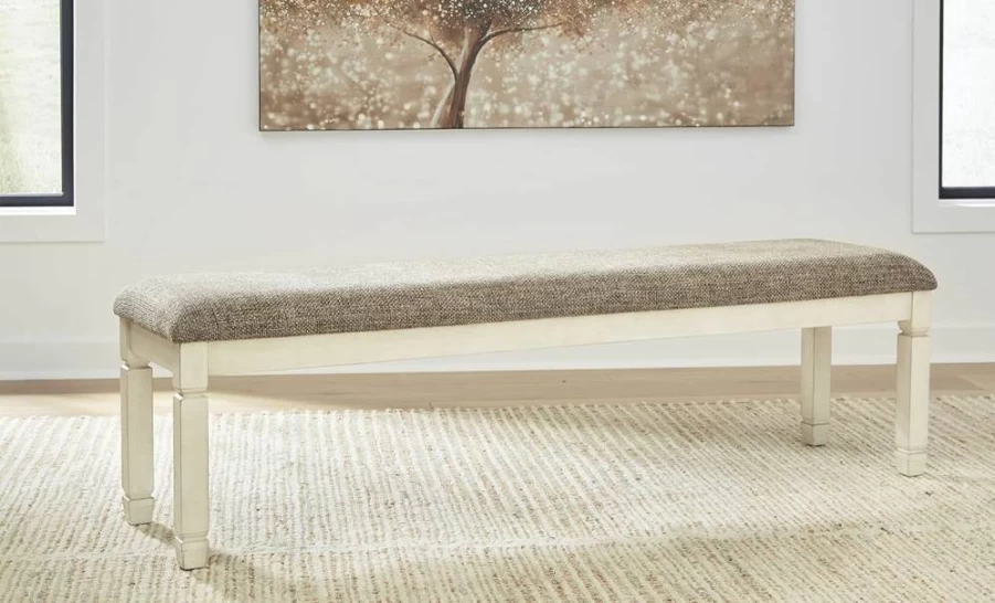 Signature Design by Ashley Bolanburg 65" Upholstered Dining Bench with Foam Cushion, Antique Cream & Brown, Casual Modern Style