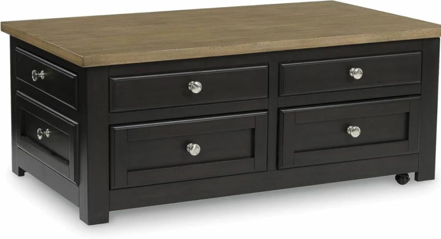Signature Design by Ashley Drazmine Lift-Top Coffee Table with Storage Drawers, Dark & Light Brown Finish, Roller Casters, Casual Living Room Furniture
