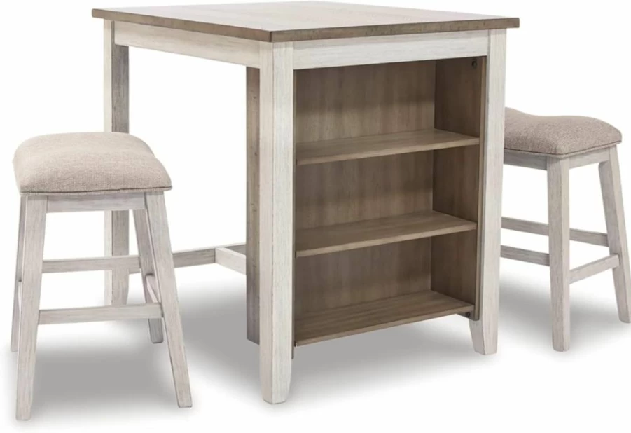 Signature Design by Ashley Skempton Whitewash 3-Piece Counter Height Dining Set with Table and 2 Barstools